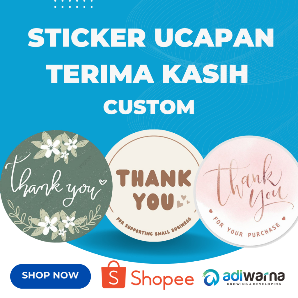 

Stiker Terima Kasih Bisa Custom Ukuran 2,5cm — 150pcs Vinyl A3 Tahan Air, Langsung Tempel!