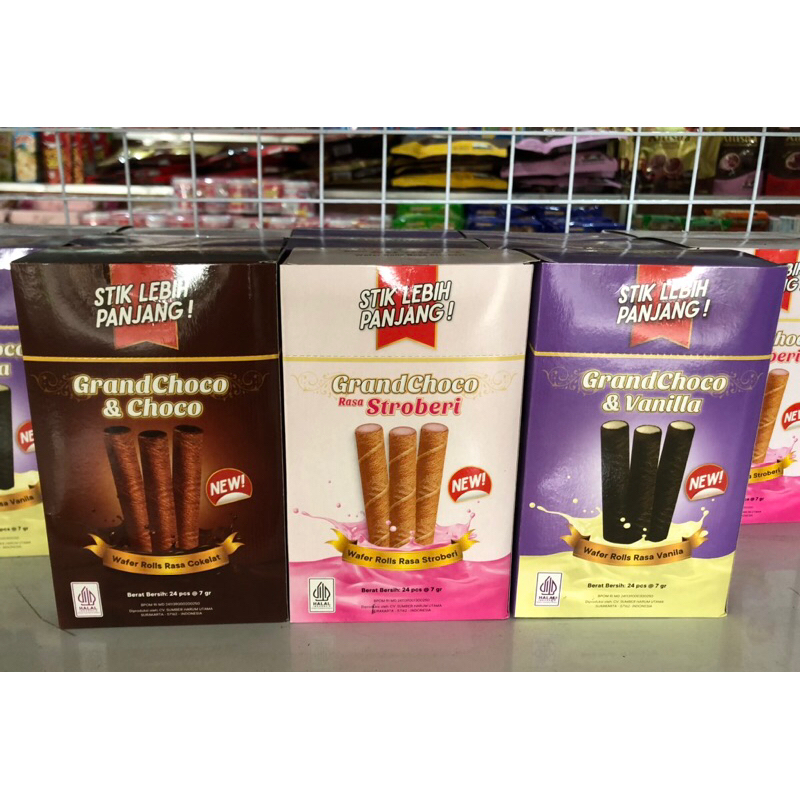 

[GRANDCHOCO] Wafer Rolls Beraneka Rasa 7gr (1 Box isi 24 Pc)
