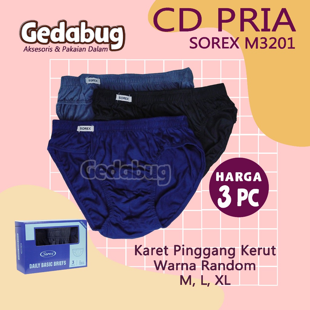 [ 3 Pcs ] Celana Dalam Sorex M3201 Katun CD Pria Sorex Laki Laki Dewasa Adem Lembut M 3201