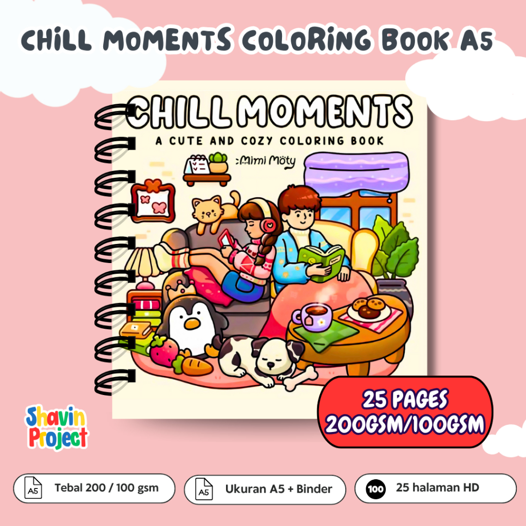 

Coloring book 25 Page Chill Moment Buku mewarnai Easy and bold relaxation tebal 200gsm ukuran A5