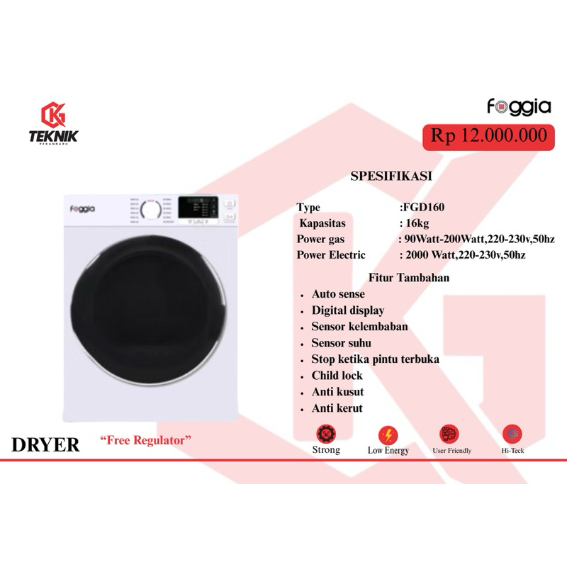 Dryer Foggia 16kg - Mesin Penger 16kg - Mesin Laundry