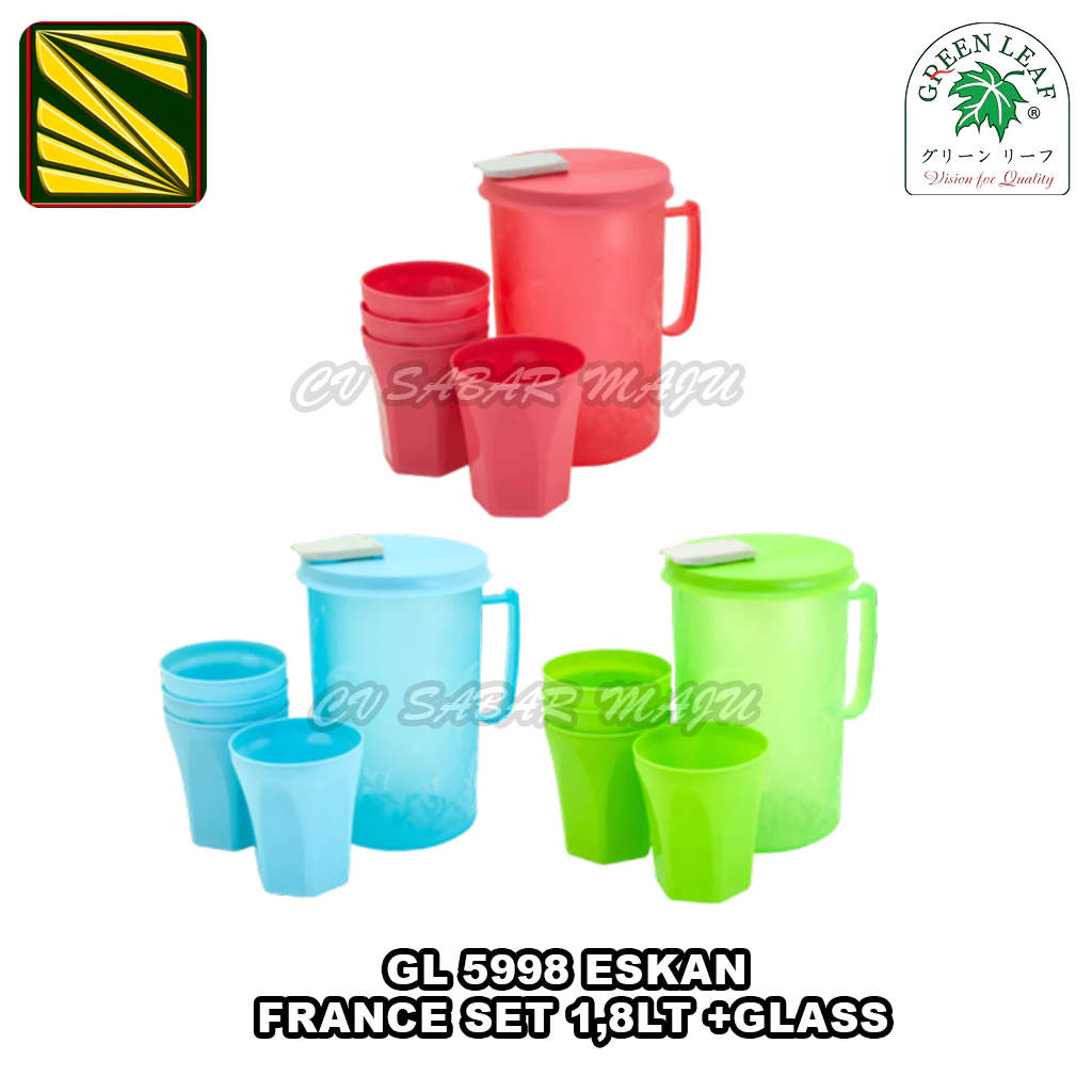 Greenleaf Teko + Gelas Plastik, Water Jug Set / Eskan 2.1 Liter
