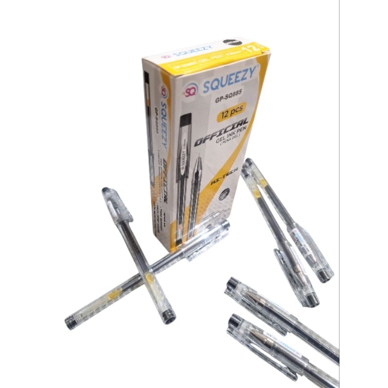 

12 Pcs Pulpen Gel Hi-Tech SQUEEZY 885/bollpoin/alat tulis/ballpen Basah Hitam