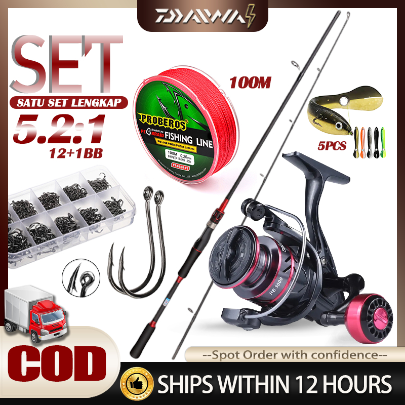 DAIWA Set joran pancing carbon pancing daido komplit siap pakai Ultralight Set Spinning Rod Reel Com