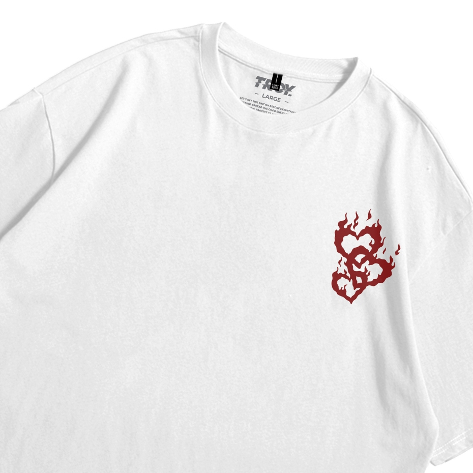 Troy Company Oversize Tshirt White Burned Love - Kaos Oversize Putih Lengan Pendek OVD 3117