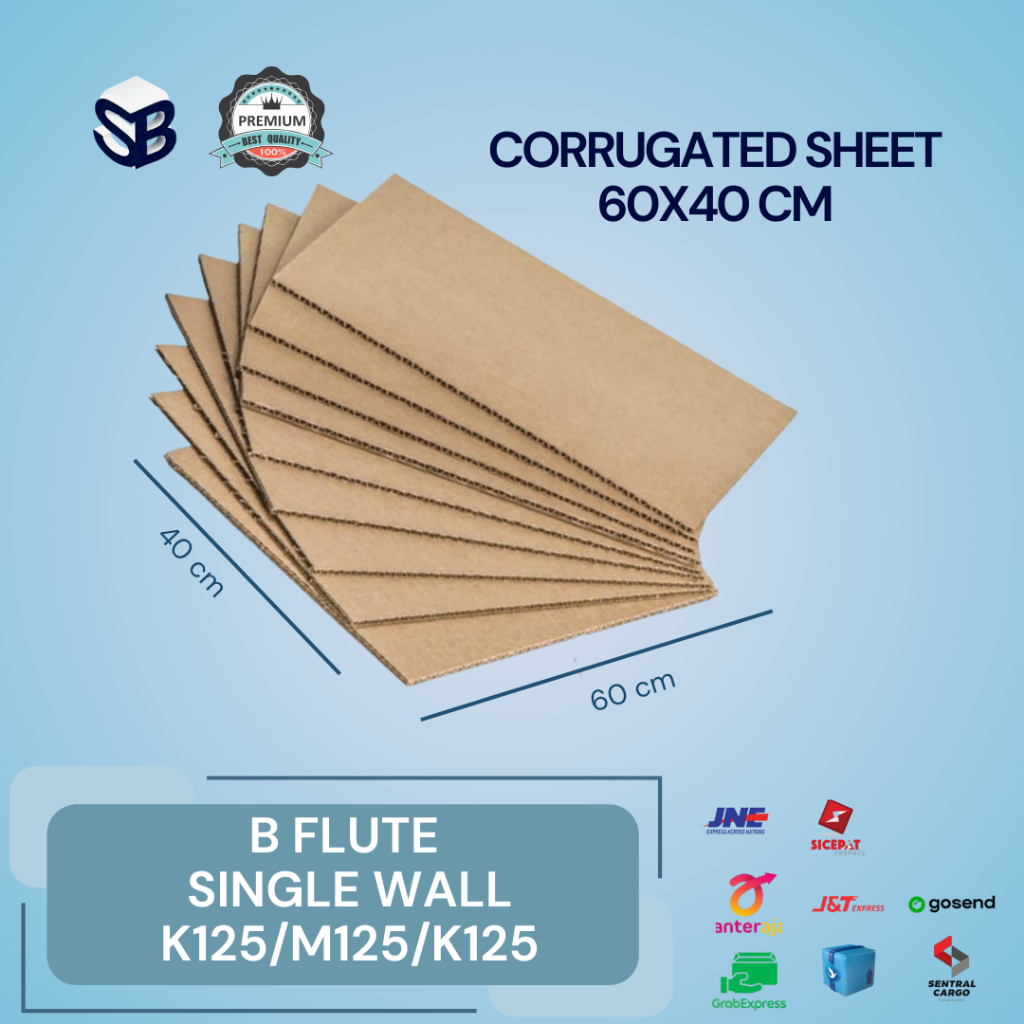 

Lembaran Kardus Polos Baru 60x40 cm Coklat Tebal +/-3mm | Single Wall B Flute | Harga Murah Pabrik