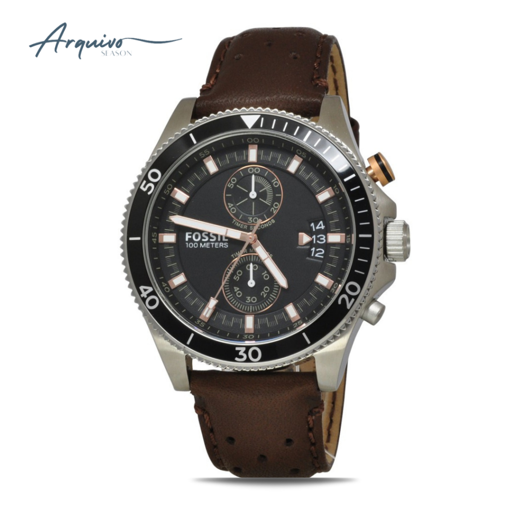 Jam Tangan Fossil Pria Wakefield Chronograph Kulit Brown Sporty Casual Original CH2944