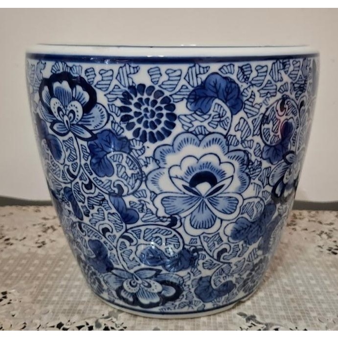 Pot Bunga Keramik Cina White Blue