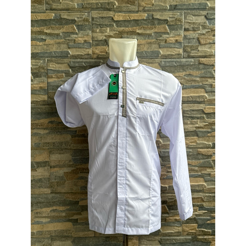 Baju taqwa modern pria Koko al wafa classic lengan panjang putih