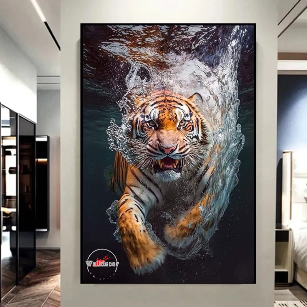 LUKISAN HARIMAU HIASAN DINDING RUANG TAMU AESTHETIC MODERN PRINTING CANVAS