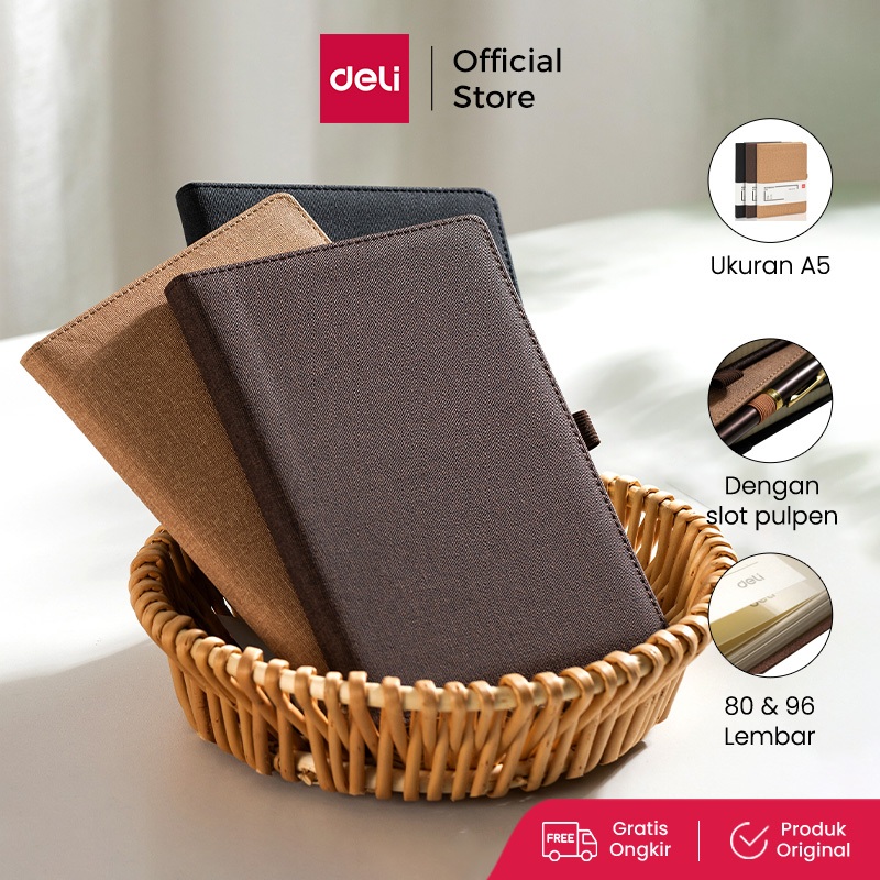 

Deli Canvas Cover Notebook / Buku Catatan / Agenda Sampul Kain / Cloth A5 96 Lembar Dengan Pen Holder EN118L