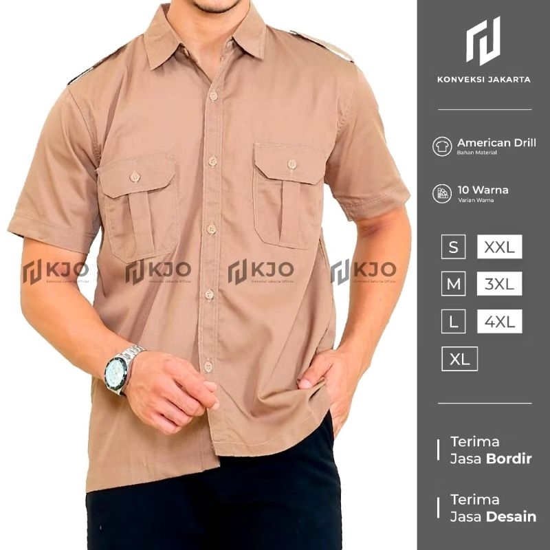 Kemeja Tactical PDL Lengan Pendek Pria Khaki Baju Dinas Lapangan