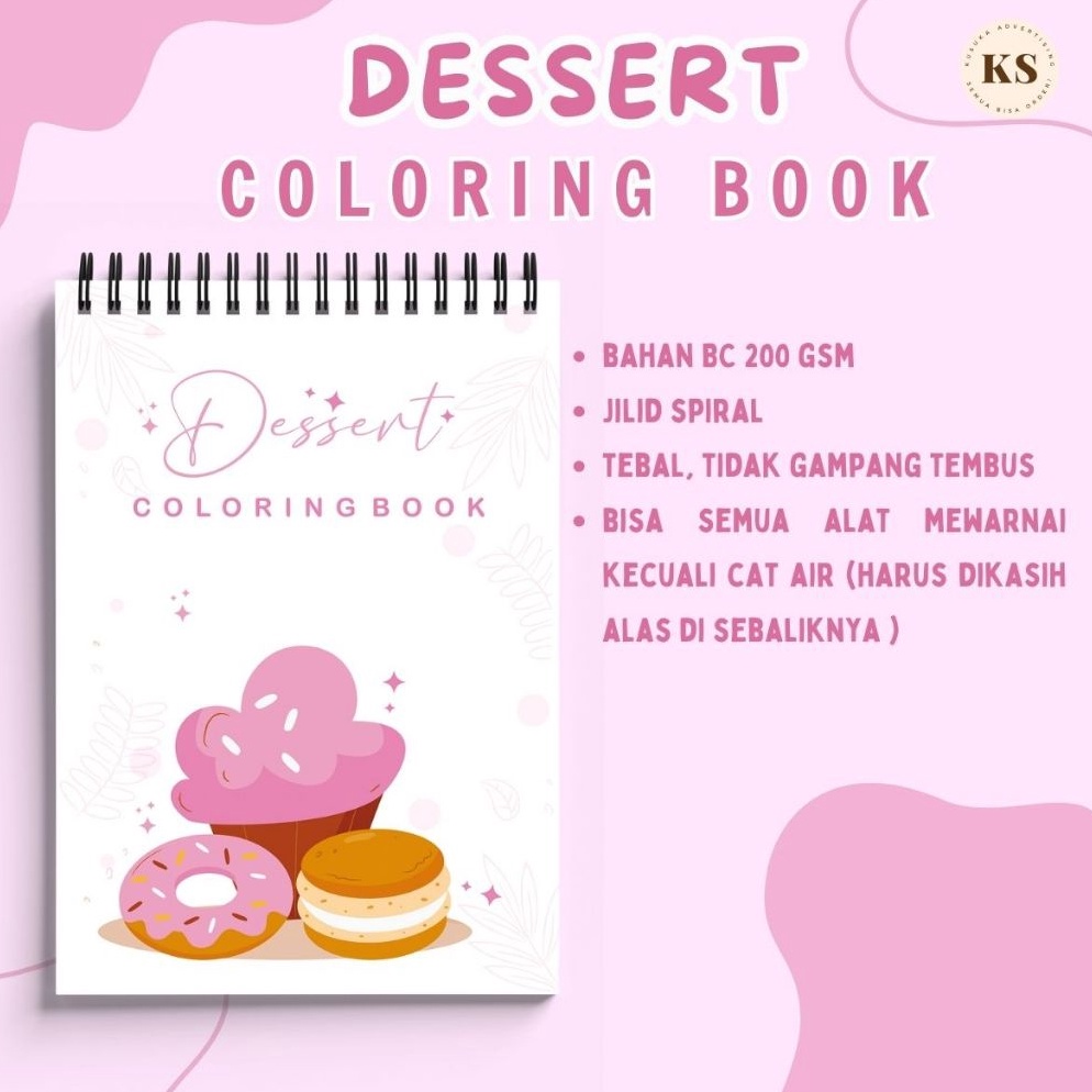 

KODE D74C Dessert Coloring Book Buku Mewarnai Makanan Cozy Healing Book Untuk Remaja Anak Anak BC Tebal