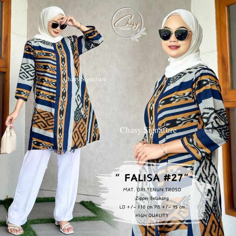 FALISA TUNIK WANITA BAHAN TENUN TROSO PREMIUM MOTIF SONGKET
