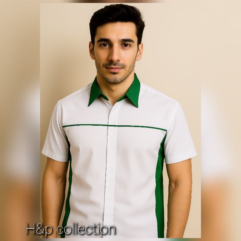 DVR Kemeja Seragam Kerja Putih Hijau , Kemeja Putih biru , Kemeja Putih oren