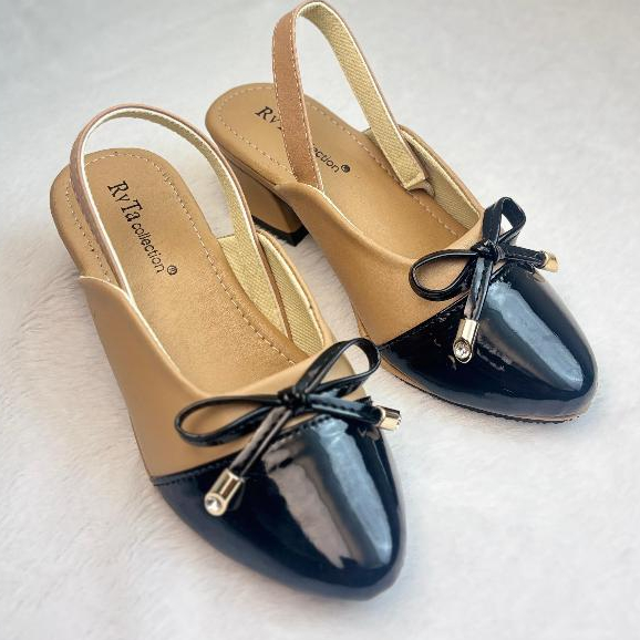 sandal heels anak perempuan pesta hak 3cm sandal selop hak tahu motip pita