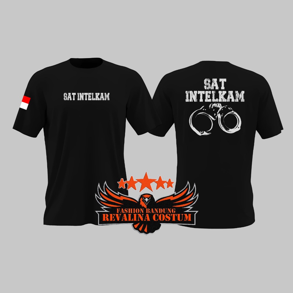 Kaos Atasan Sat Intelkam Polri / T-shirt Kresna / Baju Tactical Lengan Pendek Warna Hitam