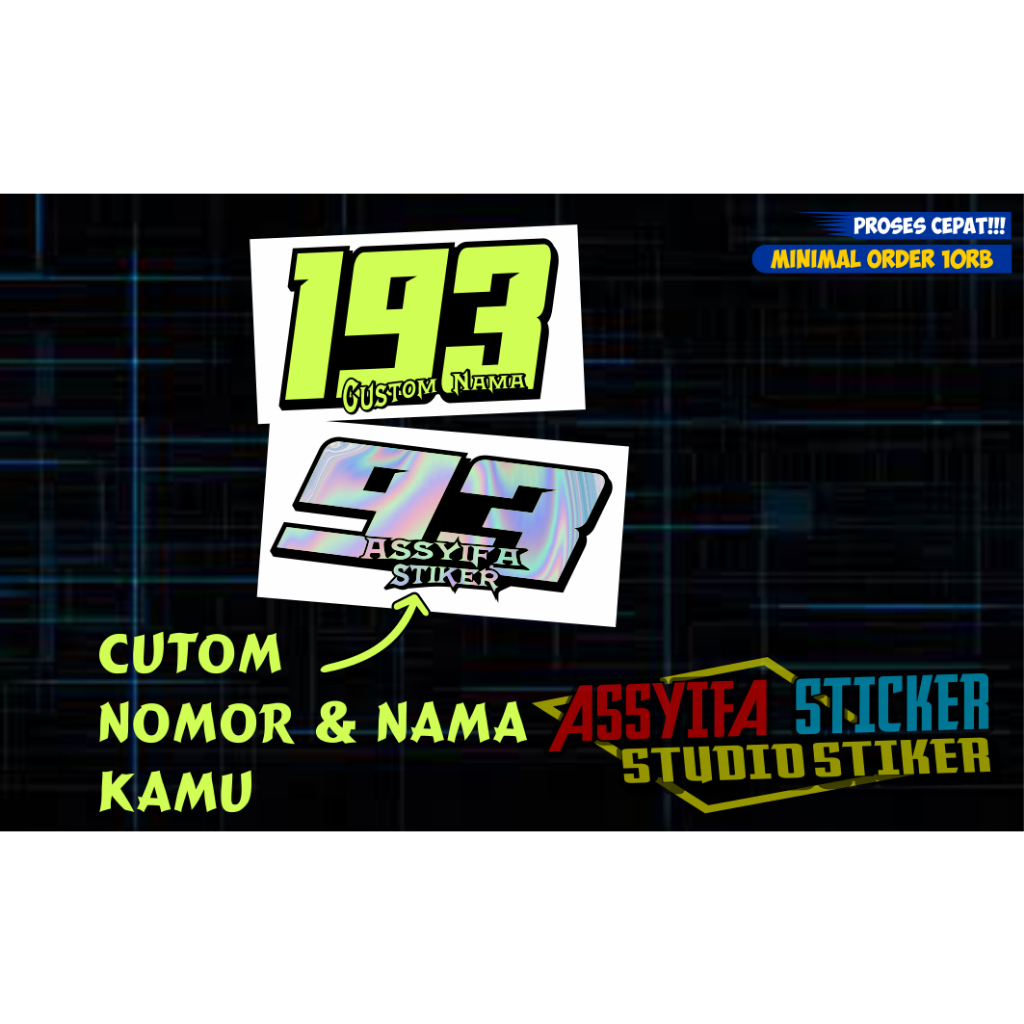 Stiker Custom Nama & Nomor Start Racing Cutting Hologram (Bebas Request Nama Dan Nomor)