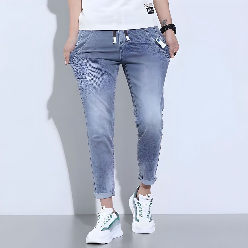 Celana Jeans Pria Celana Panjang Pria Jeans Karet Korean Style Slim Fit Cowok Original Biru Muda Pen