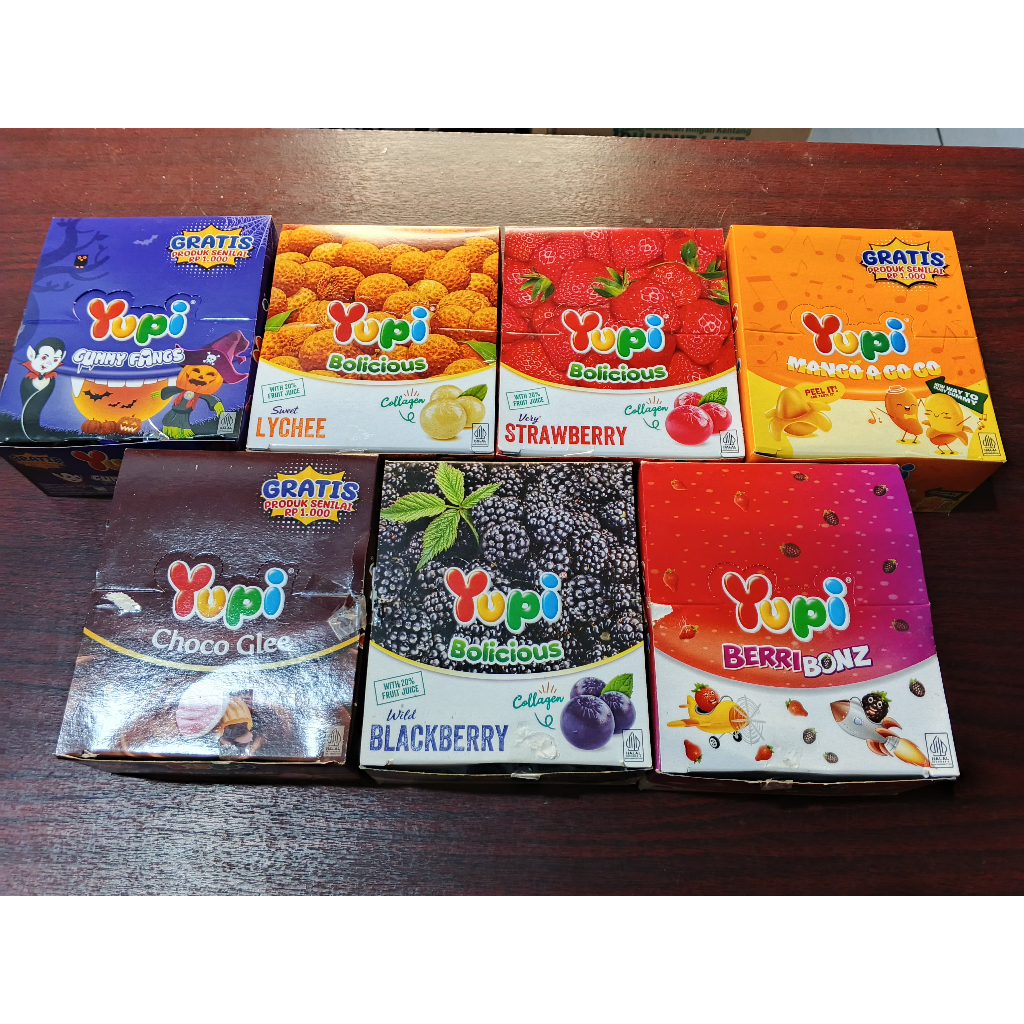 

Permen Yupi 7 Varian Ecer Per 1 BOX,MANIS,KENYAL,MURAH!!!