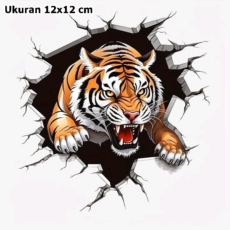 

Stiker Harimau 3D print cut sticker macan loreng ukuran 12x12 cm universal tahan air sticker hewan dinding aksesoris unik