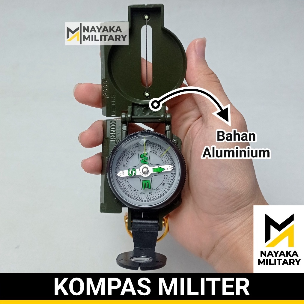 KODE H76B Bahan Aluminium Kompas Militer Lensatik Bidik Lensa Penunjuk Arah Mata Angin Compass Lensa