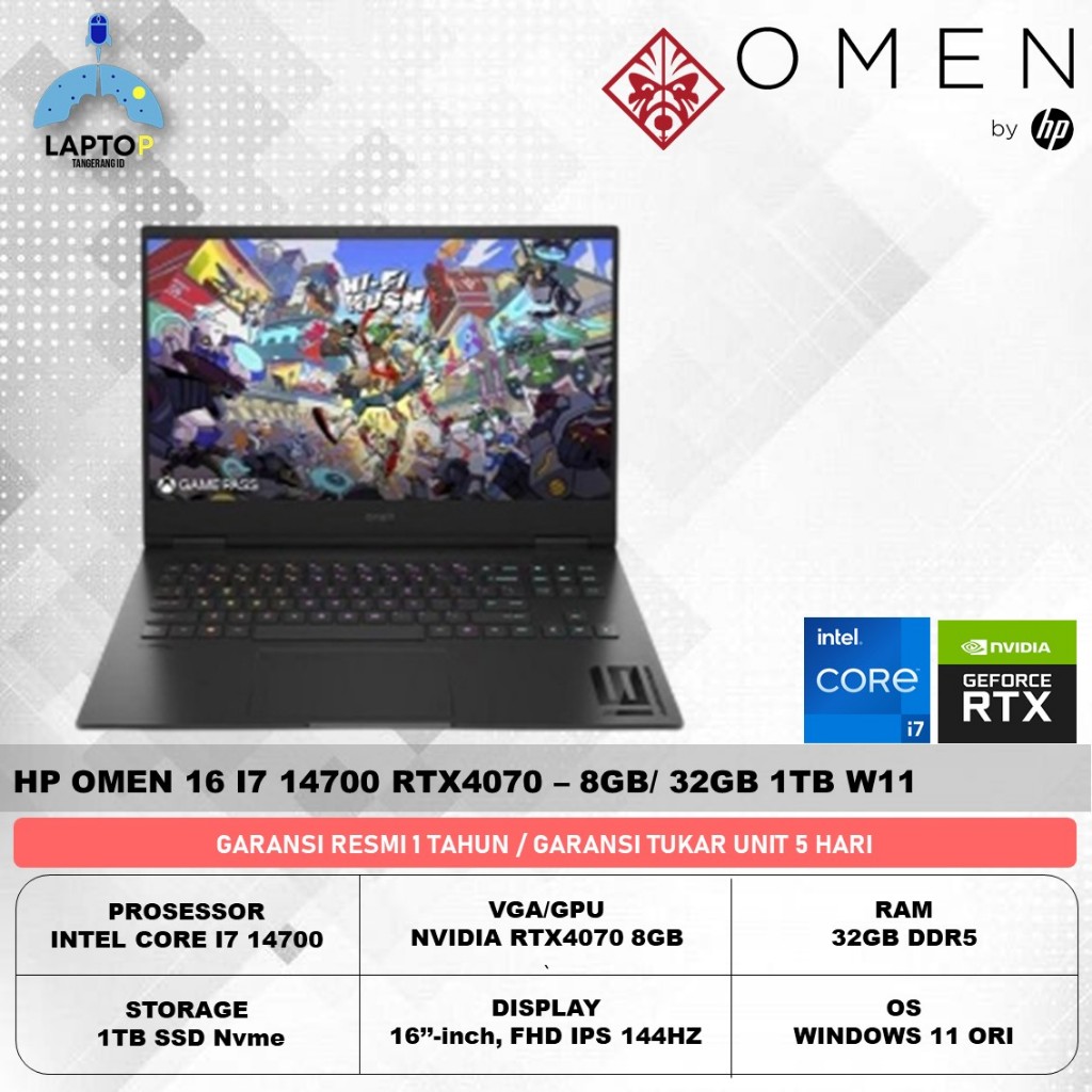 HP OMEN 16 I7 14700 RTX4070 8GB/ 32GB 1TB W11 16.1FHD IPS 144HZ