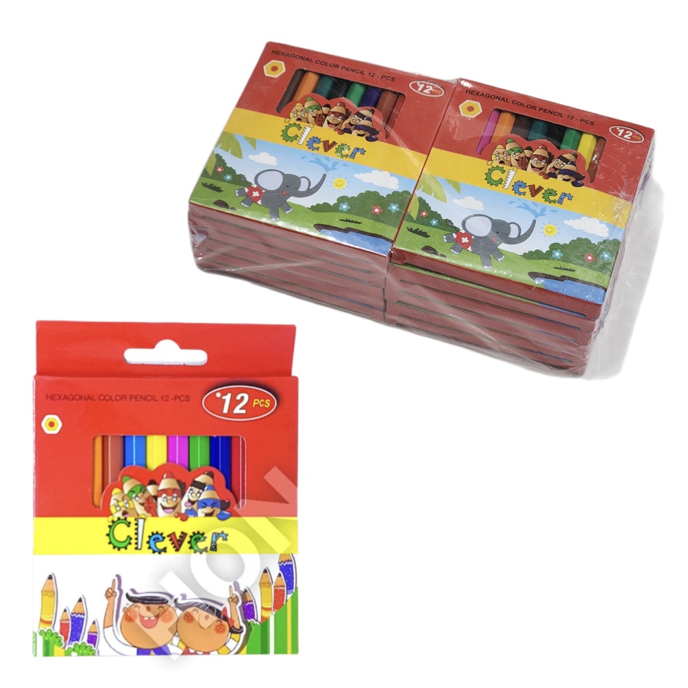 

KODE S48L 1 PAK 12 SET Pensil 12 Warna Clever Star Pendek 12w Short Hexagonal Colour Pencil