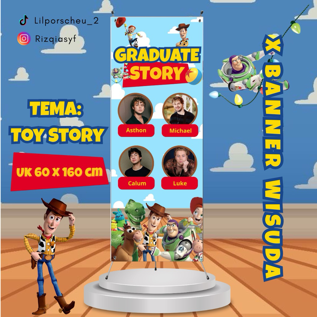 (Cetak) X Banner Wisuda / Sidang / Ulang Tahun Tema Toy Story