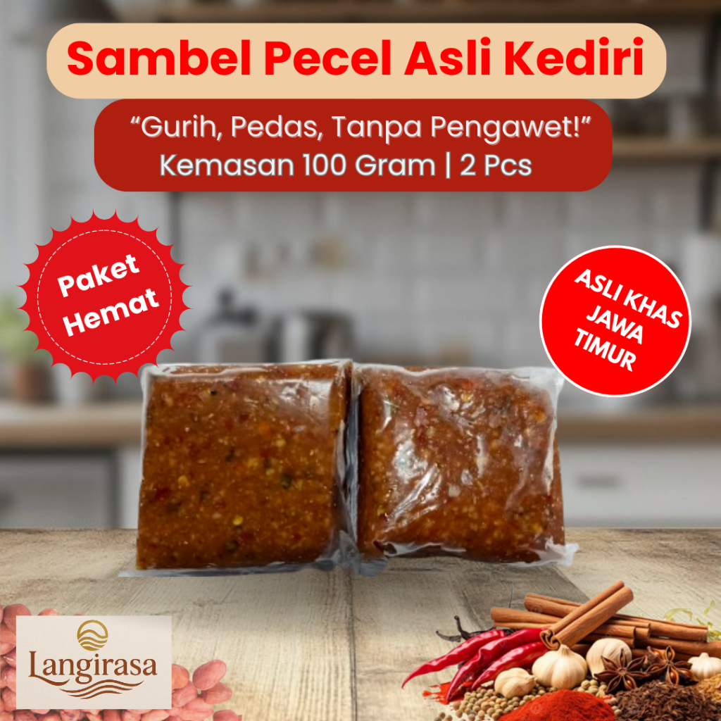 

Sambel Pecel Langirasa Khas Kediri Kemasan 100 gram 2 pcs - Tanpa Pengawet dan Halal