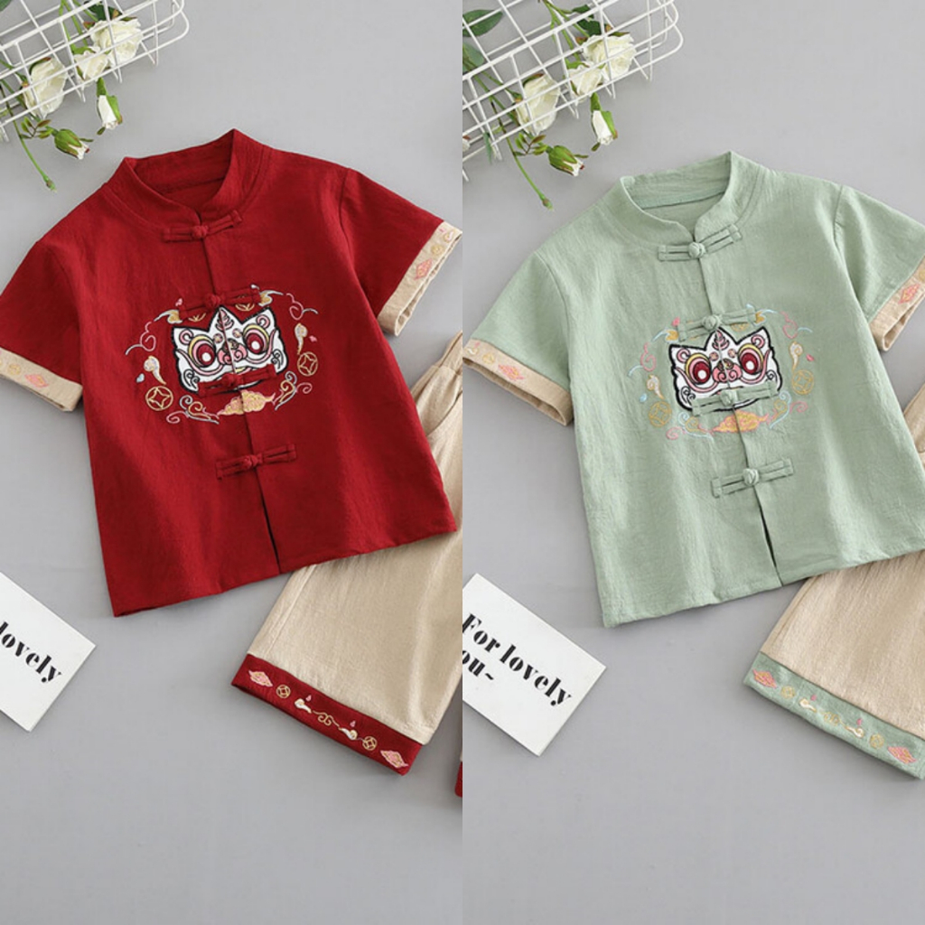 CSQ596  Lion Dance Hanfu Set |  Barongsai Setelan Choengsam Anak Laki-laki | Set Baju Anak