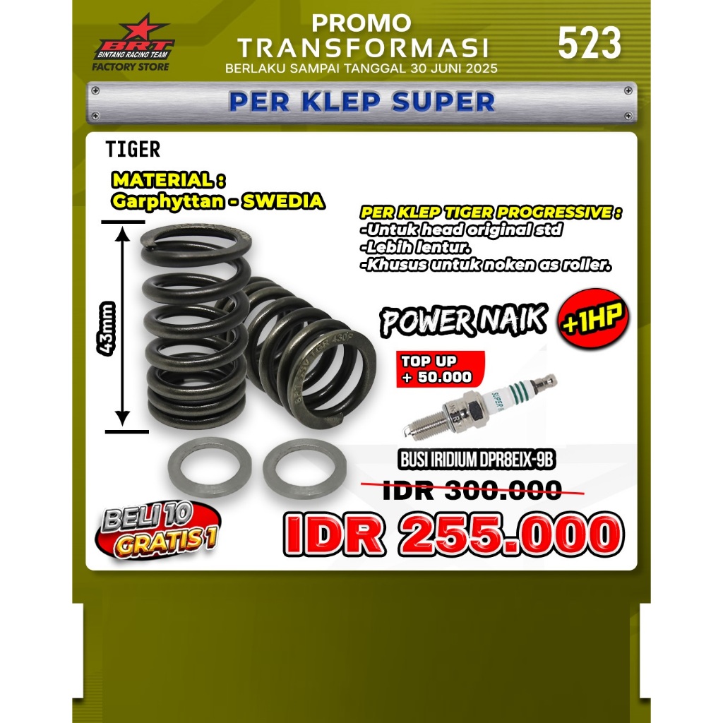 PER KLEP + SPRING MAT GANJELAN BRT KHUSUS HEAD STD/ORIGINAL TIGER BRT BINTANG RACING TEAM