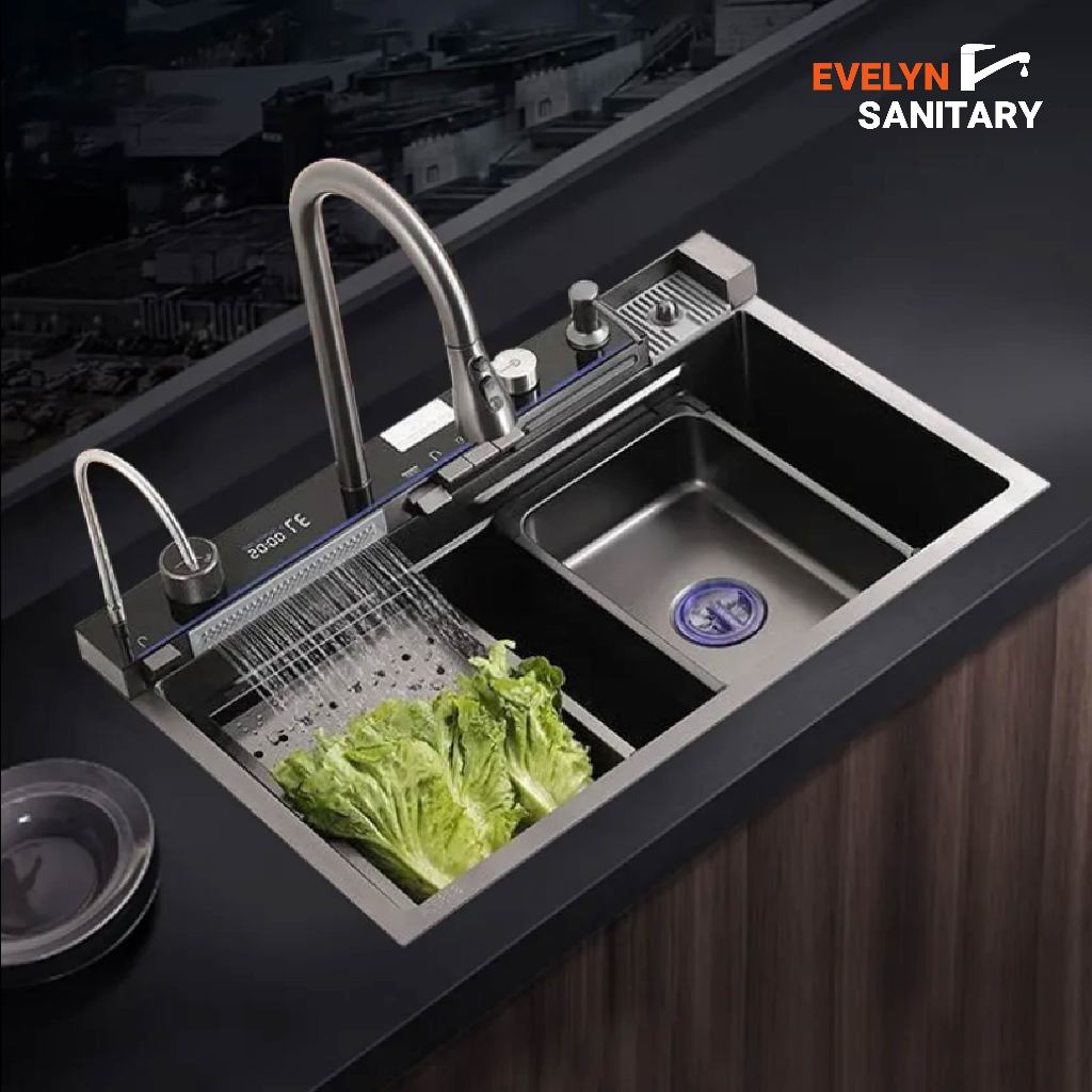 EVELYN SANITARY - Paket Kitchen Sink Stainless Steel 304 Kran Tembok Angsa Wastafel Dapur Modern Bak