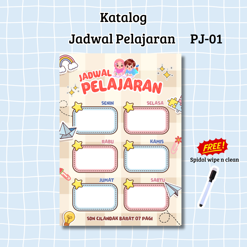 

Jadwal Pelajaran A4 bonus spidol wipe & clean