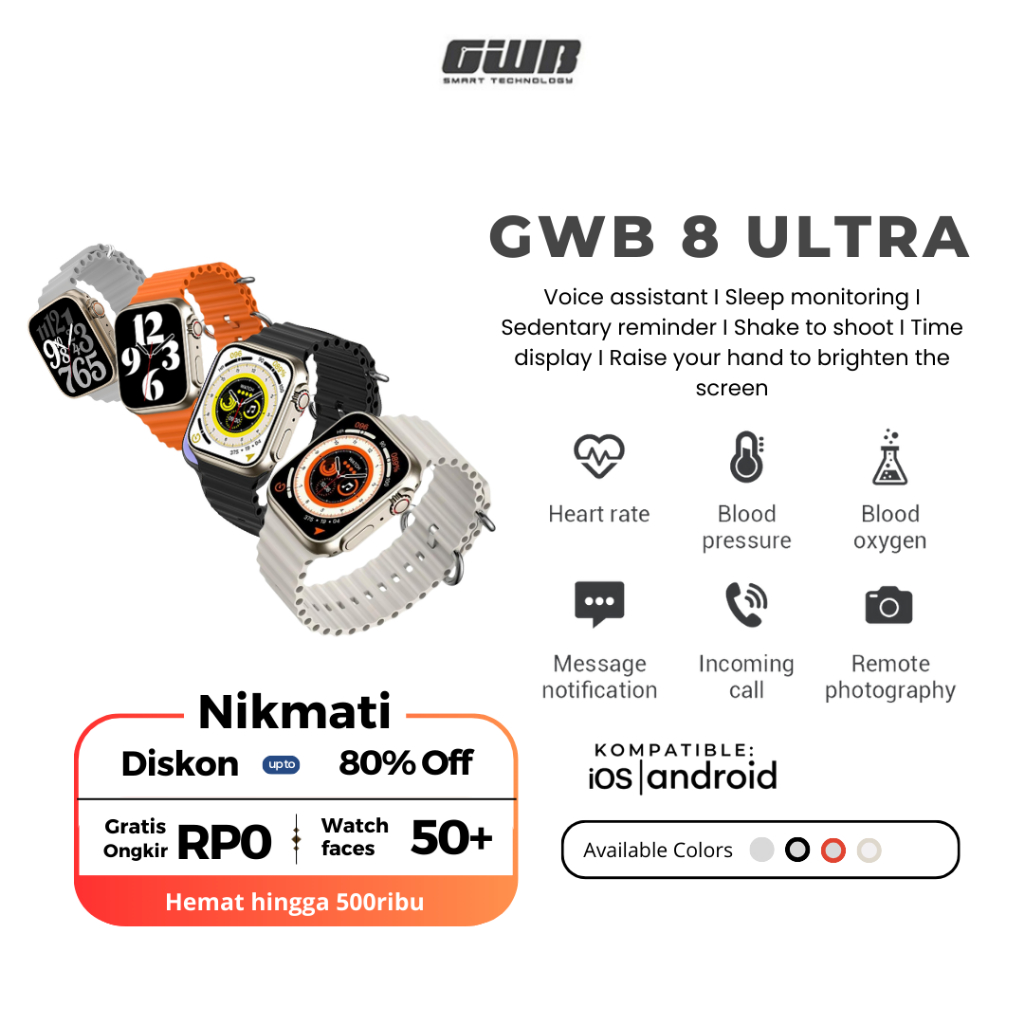 GWB ULTRA Smartwatch Wireless Charging Kalkulator Custome Wallpaper Bergaransi Smartwatch