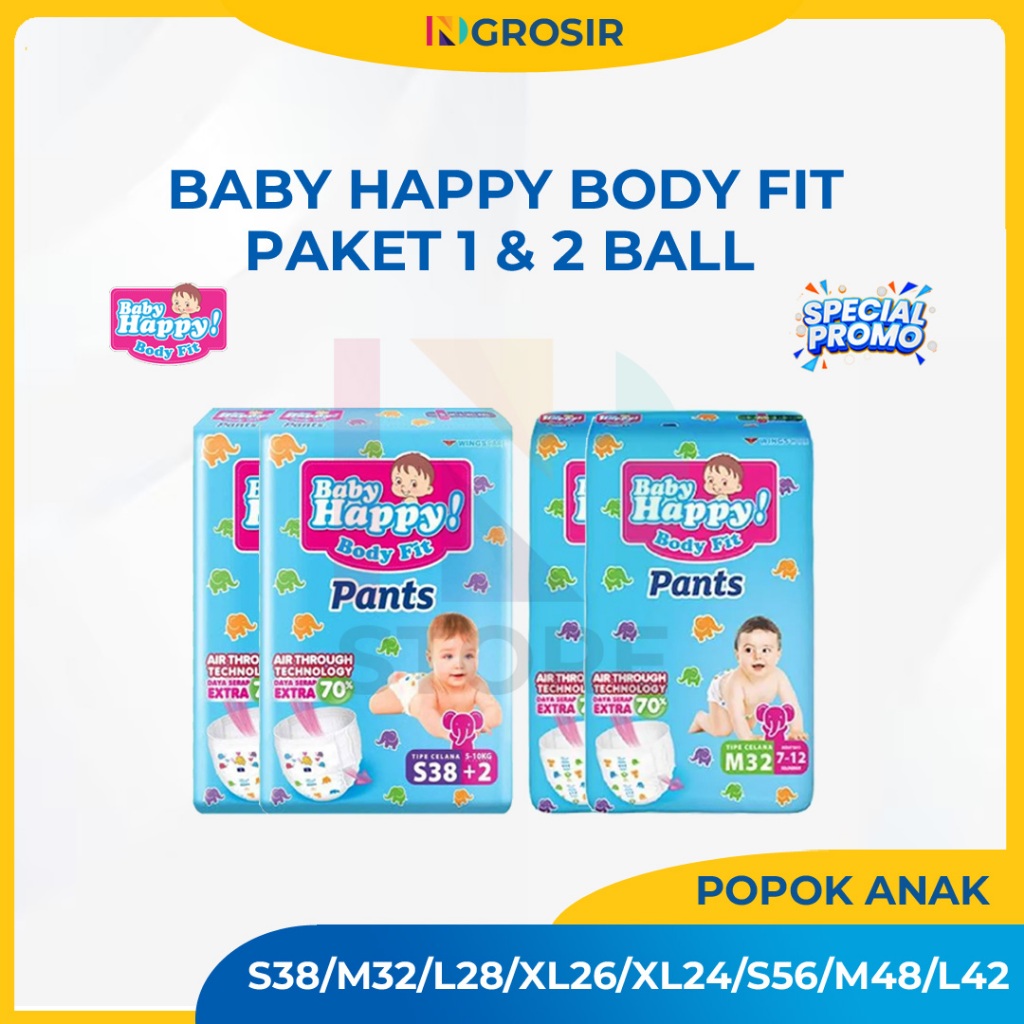 (PROMO KHUSUS) Baby Happy Body Fit S38/M32/L28/XL26/XXL24/S56/M48/L42 Paket 1Ball &2 Ball/Pack Tipe 