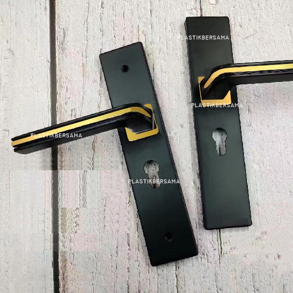 Kunci Pintu Rumah Hitam Gold Ukuran Kecil - Gagang Kamar dan Utama Minimalis Bahan Aluminium