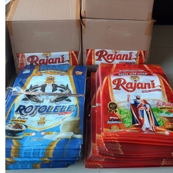 Plastik beras Rojolele & Rajani 5 kg isi 100 pcs, karung beras plastik laminasi beras