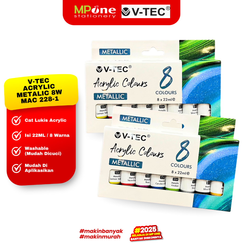

(1 SHEET) V-TEC Cat Lukis Acrylic Metalic 8 Warna Isi 22ml MAC 228-1 /Acrylic Metalic 22ml V-TEC