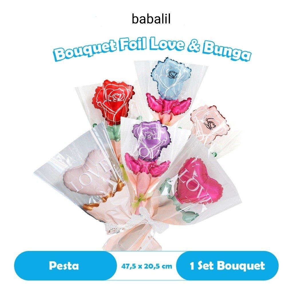 PRAKTIS Bouquet Balon Foil Bentuk Love / Bunga Buket Balon bucket murah