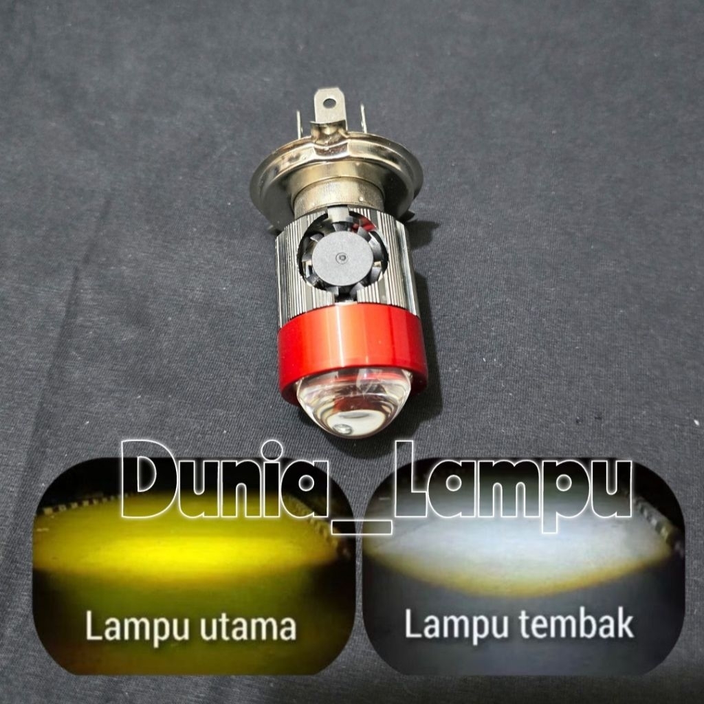 Lampu Utama LED H4 - Lampu depan tipe Laser + Kipas Pendingin - Lampu utama Motor Putih Kuning