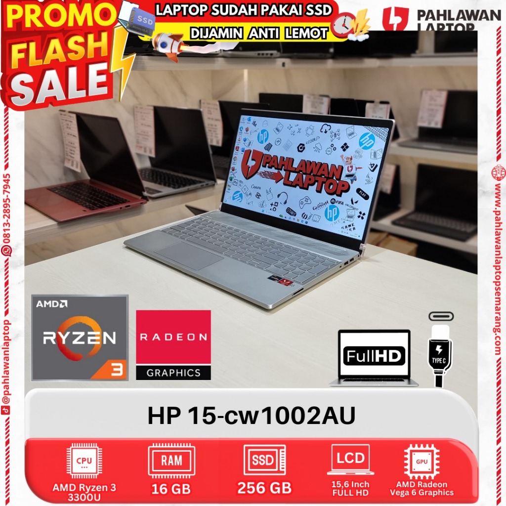 LAPTOP HP 15-cw1002AU AMD Ryzen 3 RAM 16GB SSD 256GB
