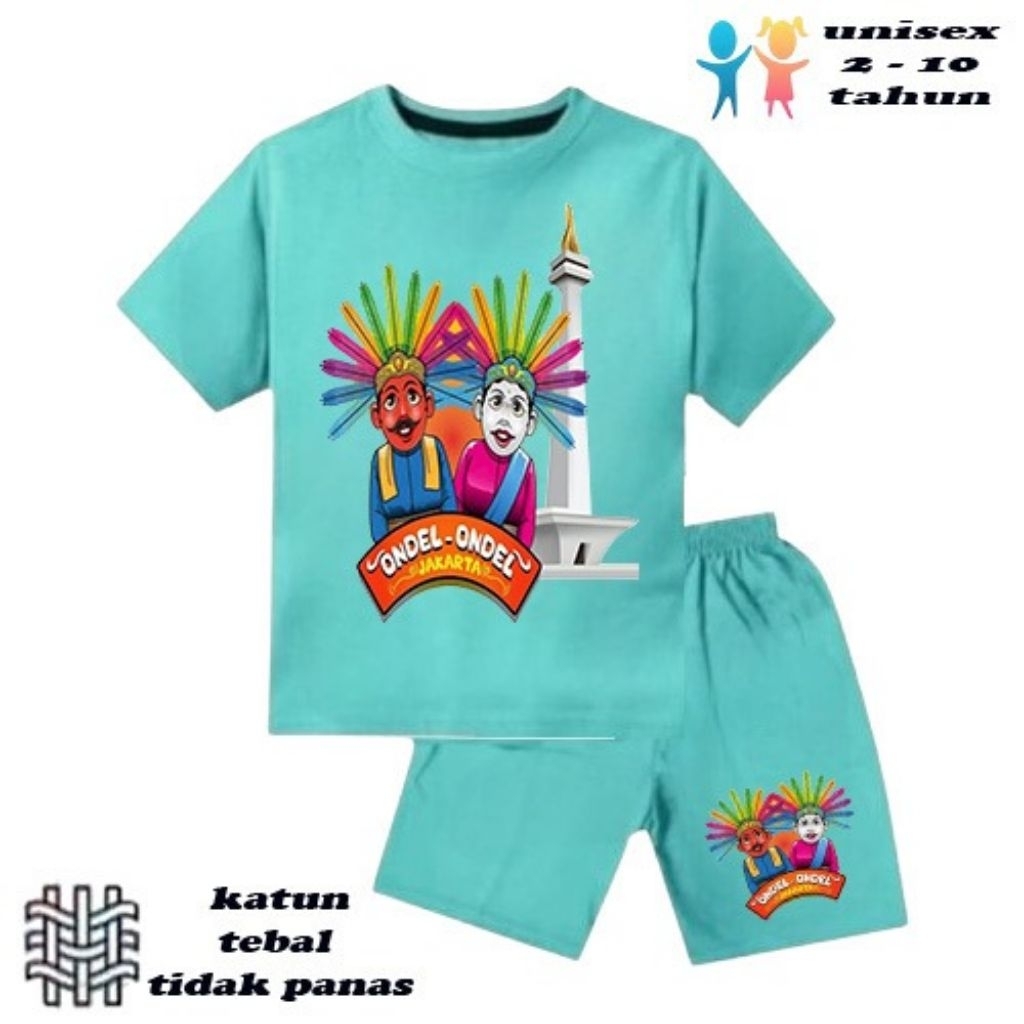setelan baju anak laki-laki perempuan baju kaos anak laki-laki perempuan motif ondel ondel jakarta M
