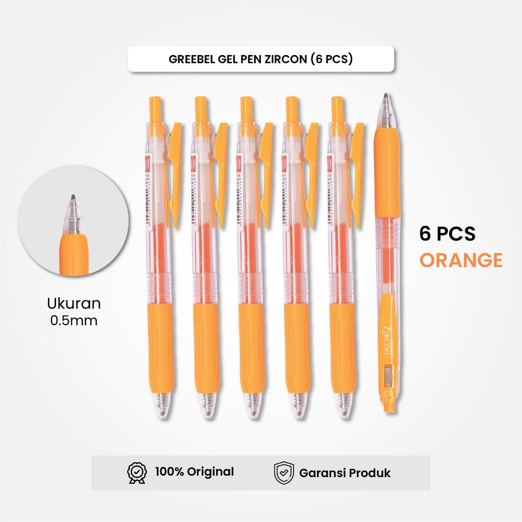 

GREEBEL Gel Pen Pulpen Pena GP-509 Zircon Orange 0.5 (6PCS/SET) / Pulpen Gel Murah Grosir