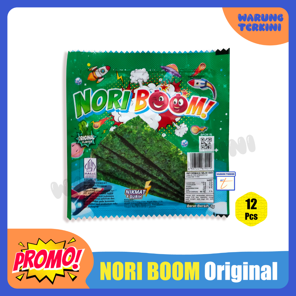 

Nori Boom Original 1 Box 12 Pcs 3gram | Rumput Laut Panggang Nikmat dan Gurih