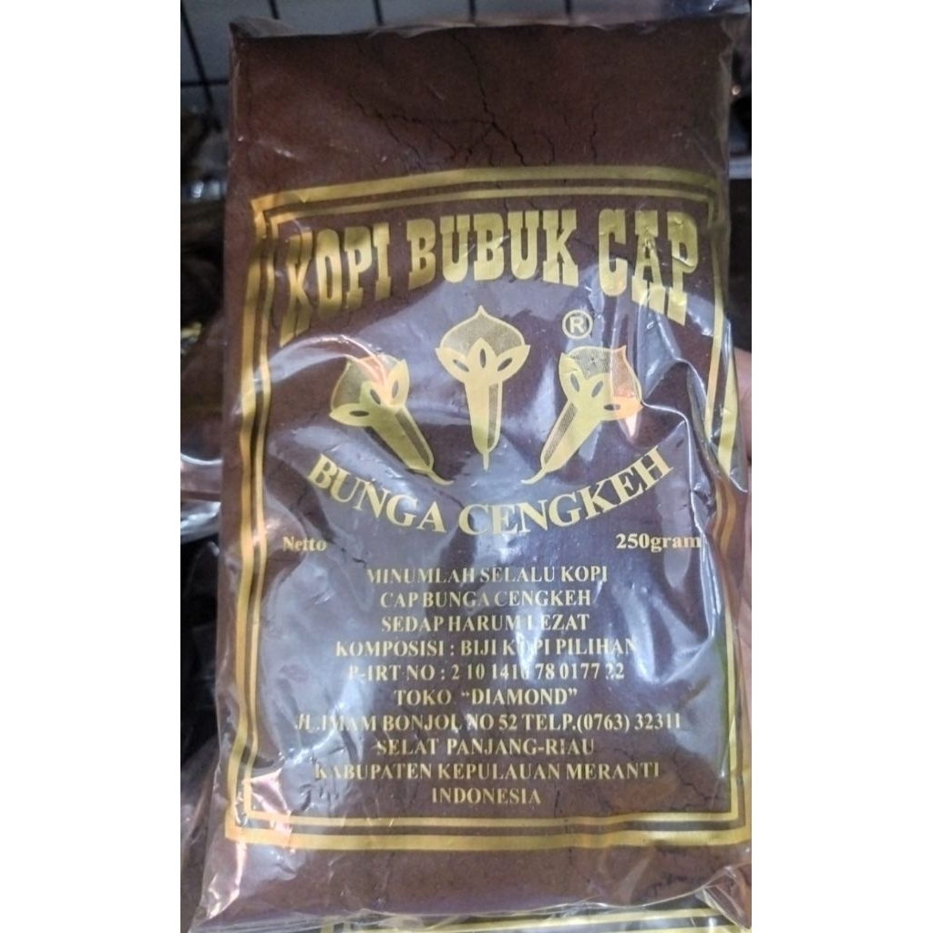 

Kopi bubuk kualitas premium cap bunga cengkeh asli dari kota sagu (Selatpanjang kabupaten Kepulauan Meranti) 250 gr