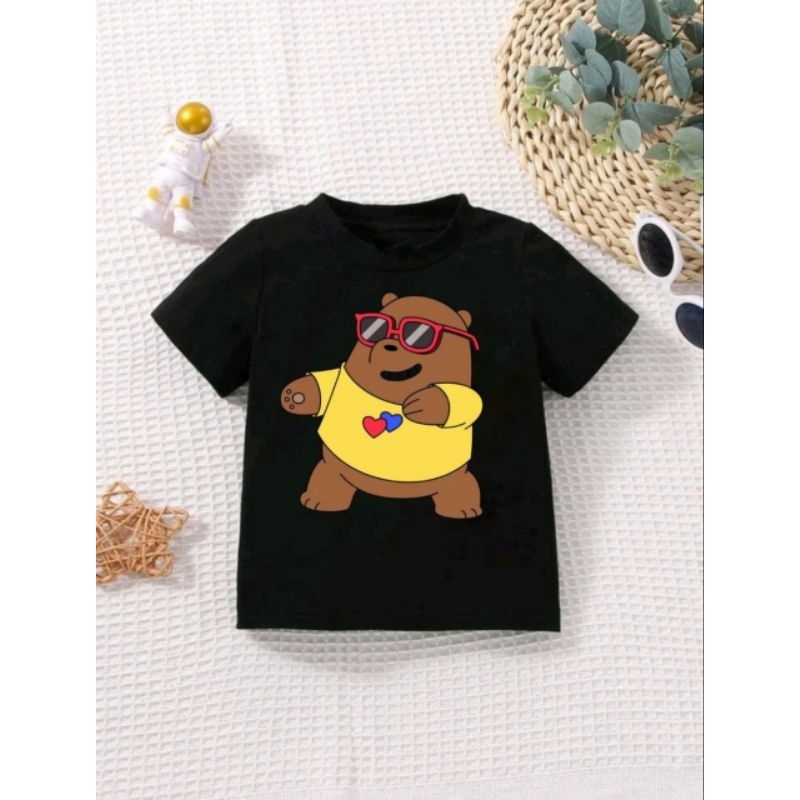 Kaos pendek atasan perempuan/laki-laki baju anak gambar kartun unisex Bear dance