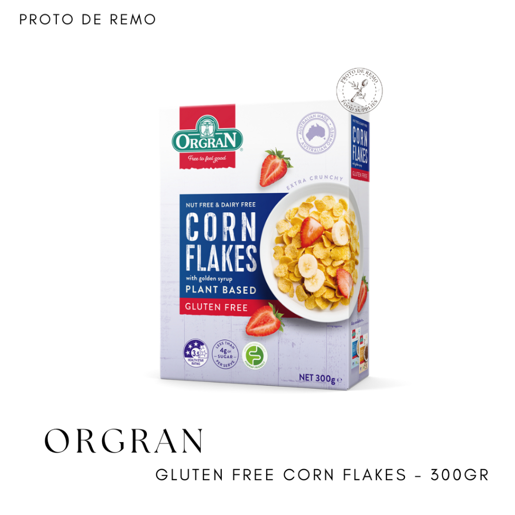 

Orgran Gluten Free Plant Based Corn Flakes Cereal Golden Syrup - 300GR