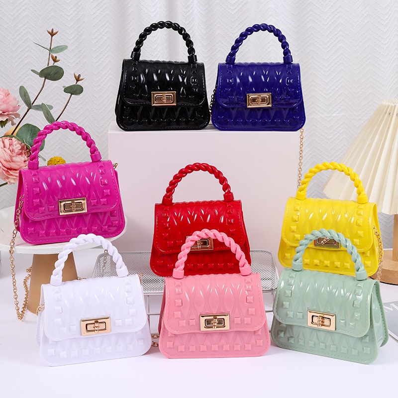 Tas Jelly Mini Bag Selempang Anak Perempuan Remaja Motif Kotak Jelly Glossy