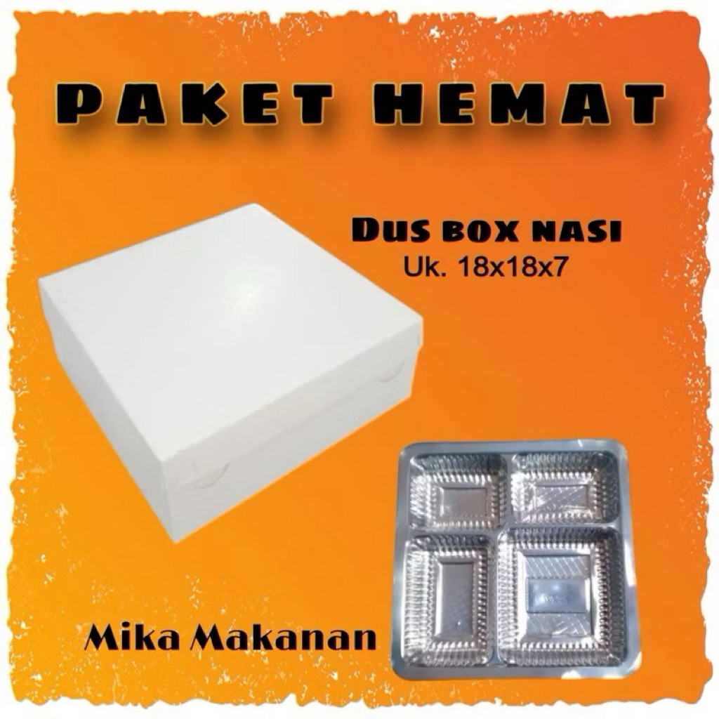 PROMO  PAKET DUS NASI PUTIH POLOS DAN MIKA MAKANAN||dus box nasi putih polos uk 18x18x7||